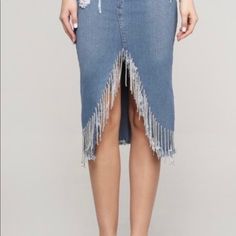 Beautiful Denim Skirt With Bling Bling Blue Denim Skirt For Spring Party, Spring Party Denim Skirt, Party Blue Denim Skirt, Spring Party Bottoms With Frayed Hem, Women Skirts Midi, Bling Bling, Denim Skirt, Midi Skirt, Color Blue