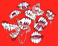 an image of cartoon mouths on a red background