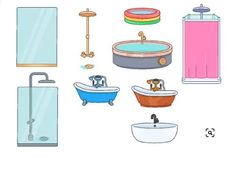 various bathtubs and sinks are shown in this illustration