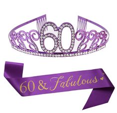 PRICES MAY VARY. PARTY FAVORS - A fun and stunning way to create a classy and elegant feel for your 60th birthday celebration. Great for 60th birthday celebration, club, Halloween costume, Christmas and other festival occasions. Wonderful lady's 60th party set. ORIGINAL DESIGN - All of our sashes are original designs, super cute and lovely. Makes you so special and charming on your birthday party. The Tiara can also be used as cake topper. THE 60TH BIRTHDAY KIT INCLUDES - 60th Purple rhinestone Purple Crown Birthday, Happy Birthday Cakes For Women, Purple Tiara, 90th Birthday Cakes, Unicorn Birthday Party Decorations, Happy 90th Birthday, Birthday Tiara, Birthday Sash, Cute Happy Birthday