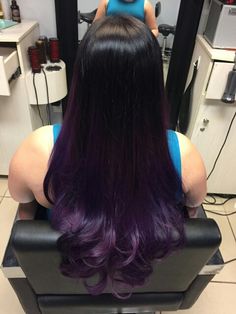 Hair Colour Only Ends, Black Fade Into Purple Hair, Purple And Black Ombre Hair, Dark Purple Ends Hair, Purple Ombre On Black Hair, Hair Color At The End Of Hair, Dyed Ends Of Hair Brunettes Purple, Purple Bottom Hair, Purple Hair Layers