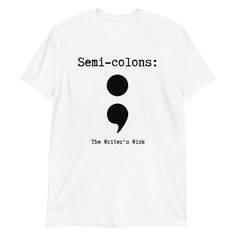 Unveil the secret language of writers, authors, and novelists with this design that champions the semi-colon. Perfect for grammarians and literary aficionados. * 100% ring-spun cotton * Sport Grey is 90% ring-spun cotton, 10% polyester * Dark Heather is 65% polyester, 35% cotton * 4.5 oz/yd² (153 g/m²) * Shoulder-to-shoulder taping * Quarter-turned to avoid crease down the center * Blank product sourced from Bangladesh, Nicaragua, Honduras, Dominican Republic, Haiti or Guatemala This product is White Literary T-shirt With Letter Print, Literary Black Cotton T-shirt, Literary Cotton T-shirt With Text Print, White Literary Letter Print T-shirt, Black Literary T-shirt With Letter Print, Semi Colon, Super Hero Shirts, Secret Language, Ascii Art