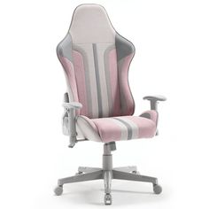 a pink and grey office chair with wheels