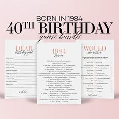 an image of a birthday party game with the words, born in 1994 and fortyth birthday