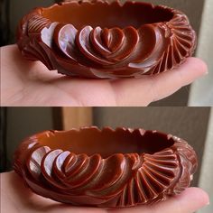 Chunky Floral Carved Brown Bakelite Bracelet. Excellent Vintage Condition. Tested Positive With Smell And Simichrome. 2 1/2" Opening, 7/8" Wide And 1/2" Thick. Bakelite Bracelets, Womens Jewelry Bracelets, Carving, Women Jewelry, Bracelet, Floral, Color