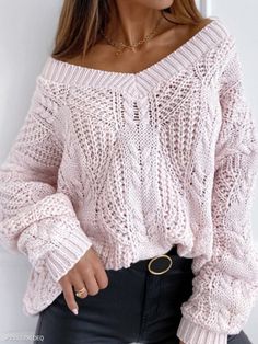 Fall Chunky Knit V-neck Sweater, Pink V-neck Knit Top, V-neck Pointelle Knit Cardigan, Spring Cable Knit V-neck Sweater, Knitted V-neck Sweater For Winter, Fall Pointelle Knit V-neck Top, Fall V-neck Pointelle Knit Top, Winter V-neck Textured Knit Cardigan, Winter Textured Knit V-neck Cardigan