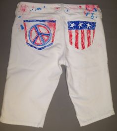 HandPainted White Flag Shorts size Small Medium by CrazySexyChic, $35.00 Hand Painted Cotton Bottoms For Summer, Hand Painted Cotton Summer Bottoms, Summer Cotton Hand Painted Bottoms, Summer Hand Painted Cotton Bottoms, Casual Hand Painted Bottoms For Summer, Casual Hand Painted Cotton Bottoms, White Flag, White Painting, Flag