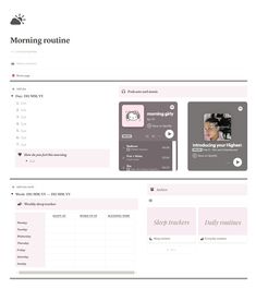 an image of a website page with pink and gray colors, including the words'morning routine '