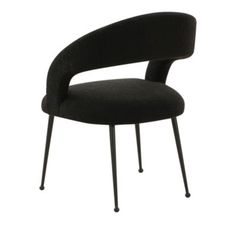 a black chair with metal legs and an upholstered backrest, on a white background