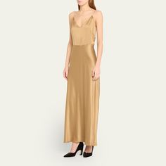 Chloe slip dress featuring a waist seam Chloe x Atelier Jolie collaboration V neckline Sleeveless A-line silhouette Full length Invisible back zip Silk Lining: Silk Imported Silk Maxi, Maxi Slip Dress, Halterneck Dress, V Neckline, Chloe, Full Length, Slip Dress, Tops Designs, Lingerie