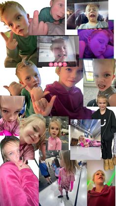 a collage of photos with children in different poses and expressions, including the child's face