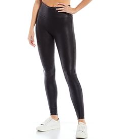 Spanx Faux-Leather Leggings | Dillard's Sporty Leggings With Wide Stretch Waistband, Athleisure Leggings With Micro-elastic Wide Waistband, Athleisure Leggings With Wide Waistband And Micro-elastic Fit, High Rise Athleisure Leggings With Wide Waistband, High Rise Compression Leggings Versatile Style, Fitted Athleisure Leggings With Contoured Waistband, High Rise Leggings With Contoured Waistband For Workouts, High Rise Leggings With Wide Waistband In Athleisure Style, Sporty Mid-rise Leggings With Wide Waistband