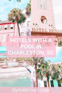 hotels with a pool in charleston, sc on top of a pink and white building