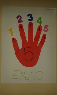 a child's handprint with numbers on it