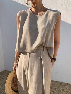 Women Plain Summer Urban No Elasticity Regular Fit Sleeveless Regular H-Line Regular Tank Tops Loose Sleeveless Top, Knit Lace Dress, Two Piece Sets Summer, Wide Leg Pant Suit, Ruffle T Shirt, High Waist Wide Leg Pants, Office Outfits Women, Oversize Women, Ruched Bodycon Dress