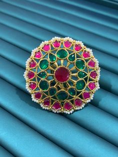 Adjustable pachi Kundan finger ring. Gold plated and foil work. About 2 inch in diameter. White color seed bead work all round. Indian Rings, Gold Statement Ring, Finger Ring, Ring Finger, Ring Gold, Seed Bead, Statement Ring, White Color, Bead Work