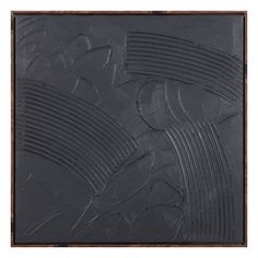 an abstract painting with lines and curves in dark grey tones on a white background framed by wood