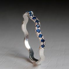 Sapphire-ring-dainty-wavy Wavy Ring, Sapphire Eternity Ring, Black Stone Ring, Wedding Ring For Her, Celtic Wedding Rings, White Gold Sapphire, Celtic Rings, Gold Gemstone Ring, Wave Ring