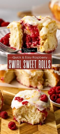 some raspberry swirl sweet rolls on a wooden cutting board