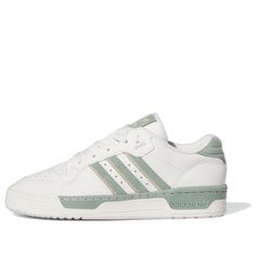 adidas originals Rivalry Low 'White Silver Green' IG6309 Casual Adidas Skate Shoes With White Sole, Adidas Casual Sneakers With Three Stripes, White Three Stripes Sneakers For Spring, Casual Adidas Sneakers For Sneaker Matching, Casual Adidas Logo Sneakers, Casual Adidas Sneakers For Streetwear, Casual Sneakers With Three Stripes For Streetwear, Casual Spring Sneakers With Three Stripes, Casual Three Stripes Sneakers For Spring