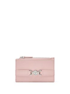 light pink calf leather grained texture Medusa plaque detail strap detailing logo print to the rear silver-tone hardware rectangle shape top zip fastening rear card slots main compartment Detailing Logo, Versace Outfit, Chanel 2, City Dress, Leather Card Holder, Demi Fine Jewelry, Summer Beach Wear, Flat Boots, Trifold Wallet