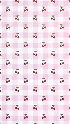 pink gingham fabric with cherries on it