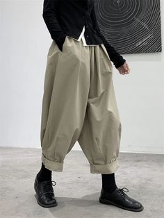 Harem Pants Loose Elasticity High-Waisted Pleated Solid Color Split-Joint Pants Trousers Modest Outfits Pants, Harem Pants Outfit, Carrot Pants, Balloon Pants, Harem Pants Women, Solid Color Pants, Loose Trousers, Pants Loose, Trousers Pants