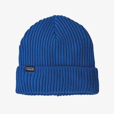 Patagonia Fisherman's Rolled Beanie Patagonia Brand, Climbing Helmet, Blue Beanie, Ski Jacket Mens, Outdoor Hats, Soft Skin, Polyester Yarn, Ski Jacket, Knit Cuff