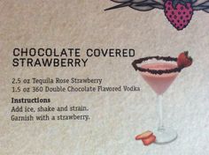 the menu for chocolate covered strawberry is shown