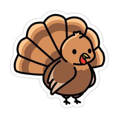 a sticker of a turkey with its mouth open and it's head turned to the side