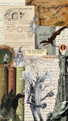 a collage of harry potter images and books with hogwart's tower in the background