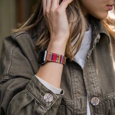 "For individuals who love to travel and explore the world, it's important to find accessories that reflect your adventurous spirit. We're excited to share our brand new Nomad Apple Watch bands, which are the perfect way to remember your previous adventures around the world. Whether you are sightseeing in Paris or hiking up Machu Picchu, you'll find that this band offers you all of the benefits of a leather Apple Watch strap while reflecting your unique personal style. Crafted from top grain cowhide leather, pair with a woven nylon fabric layer in the middle. The nylon pattern adds subtle detail to complement the look. There is no two straps alike. All of the canvas fabric was cut randomly from the whole piece. Not only the nylon pattern is slightly different from each other, but also the d Casual Brown Adjustable Apple Watch Band, Casual Adjustable Brown Apple Watch Band, Casual Multicolor Apple Watch Band As Gift, Multicolor Adjustable Casual Watch Bands, Casual Apple Watch Band Bracelet For Gift, Casual Apple Watch Band Bracelet Strap As Gift, Casual Apple Watch Band With Bracelet Strap As Gift, Casual Multicolor Adjustable Watch Bands, Casual Bracelet Strap Apple Watch Band For Everyday