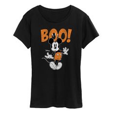 a black shirt with an image of mickey mouse on the front and boo on the back