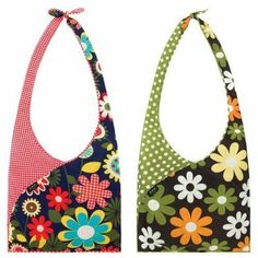 two bags with flowers on them, one is red and the other is blue