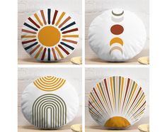 four pillows with different designs on them