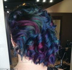 Curly Hair Oil, Hair Color Rainbow, Oil Slick Hair, Slick Hair, Funky Colors, Galaxy Hair, Hair Color Unique, Rainbow Hair Color, Colourful Hair