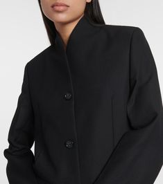 Single-breasted blazer in black - Toteme | Mytheresa Tailored Single-breasted Structured Blazer Dress, Classic Single-breasted Long Sleeve Blazer Dress, Classic Long Sleeve Single Breasted Blazer Dress, Classic Single Button Blazer Dress For Formal Occasions, Classic Single Button Blazer Dress For Formal Events, Classic Fall Blazer Dress For Formal Occasions, Classic Fall Formal Blazer Dress, Tailored Single-breasted Blazer Dress, Tailored Single-breasted Blazer Dress With Suit Collar