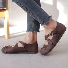 Cross Straps Leather Comfy Shoes Soft Granny Flat Sandals in Brown Apricot 35 36 37 38 39 40 - Morimiss.com Casual Brown Ankle Strap Flats, Trendy Flats With Buckle Closure And Round Toe, Flats Online, Granny Flat, Shoes Soft, Comfy Shoes, Cross Straps, Mary Jane Sneaker, Flat Sandals