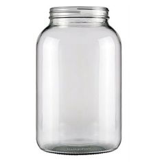 a large glass jar with a metal lid on a white background, it is empty and ready to be used for storage