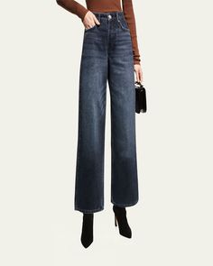 Rag amp; Bone "Andi" cropped wideleg jeans in dark wash denim    Approx. measurements: Size 26: 11 1/4 " rise, 27" inseam, 21 3/4" leg opening    Fivepocket style    High rise    Wideleg    Waisthugging fit    Cropped at the ankle    Button/zip fly; belt loops    fits true to size    100% cotton    Machine wash    Made in China Chic Dark Wash Wide Leg Jeans, Fall Medium Wash Wide-leg Flare Jeans, Mid-rise Dark Wash Wide Leg Pants For Fall, Fall Wide-leg Jeans, Dark Wash Wide Leg Pants For Work, Fall Denim Wide Leg Pants With Five Pockets, Medium Wash Mid-rise Wide Leg Pants For Fall, Fall Medium Wash Mid-rise Wide Leg Pants, Dark Wash Straight Leg Cropped Jeans For Fall