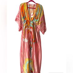 This Dress Is Beautiful! Size: Large (Can Stretch To An X-Large And Possibly A Smaller 1x) Material: 100% Light Weight With Low Cut Chest Area Brand New, Never Worn The Price Is Beyond Worth It Great For A Vacation And Beautiful Photos Chic Pink Kaftan For Beach Cover-up, Chic Pink Maxi Dress For Beach Cover-up, Pink V-neck Kaftan For Summer, Casual Silk Kaftan For Spring, Pink Summer Maxi Dress For Beach, Pink Long Sleeve Maxi Beach Dress, Pink Silk V-neck Maxi Dress, Chic Pink Silk Maxi Dress, Pink Silk Kaftan For Vacation