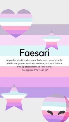 a pink, purple and blue poster with two stars on the bottom that says faesari