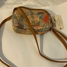 New Condition. From Pet And Smoke Free Environment Casual Beige Shoulder Bag With Floral Print, Casual Multicolor Floral Print Shoulder Bag, Casual Floral Print Shoulder Bag For Spring, Brown Floral Print Shoulder Bag, Casual Brown Floral Print Bags, Multi Pocket Bag, Grey Crossbody Bag, Messenger Purse, Convertible Crossbody Bag