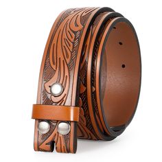 PRICES MAY VARY. Exceptional Quality: Crafted with premium cowhide, this men's western belt is strong and durable to withstand daily wear and tear, ensuring long life. Hidden reinforcement stitching on the inner layer of leather enhances durability and adds a polished finish, giving it an authentic cowboy look. The strap comes without a buckle, you can personalize it with your favorite buckle to match your unique style, a great replacement belt in your wardrobe. Rich Texture: Our western cowboy Western Leather Belt, Belt For Jeans, Western Theme Party, Cowboy Belt, Western Belt, Branded Belts, Western Leather, Western Belts, Western Cowboy