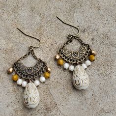 New Boho Earrings. Handmade. Great Gift For Christmas. Czech Beads Jewelry, Beaded Boho Jewelry, Mixed Media Jewelry, Jewelry Design Inspiration, I Love Jewelry, Bead Jewelry, Gift For Christmas, Earrings Dangle, Pretty Jewellery