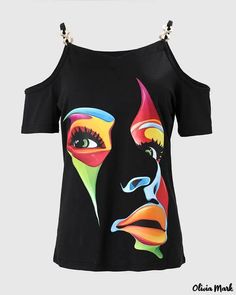 Olivia Mark - Off-the-shoulder abstract figure print top Cold Shoulder Blouse, Cold Shoulder Top, Print Top, Abstract Print, Shoulder Sleeve, Print Tops, Fashion Boutique, Sleeve Styles, Cold Shoulder