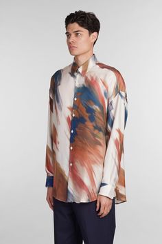 Valentino Shirt in multicolor silk, collar, long sleeves, frontal buttoning, abstract print , curved hem, 100% silk, Model is 183 cm and wears 48 , Made in Italy Valentino Shirt, John Lobb, Officine Creative, Timeless Wardrobe Staples, Burberry Hat, Engineered Garments, Abstract Print, Loafer Shoes, Versace