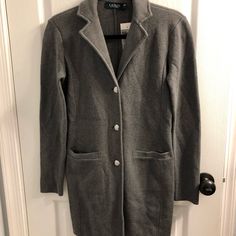 Brand New, Never Been Worn. Beautiful Ralph Lauren Jacket. Fitted Casual Sweater Coat With Buttons, Casual Fitted Sweater Coat With Buttons, Fitted Fall Sweater Coat With Buttons, Fitted Casual Sweater Coat With Button Closure, Casual Fitted Sweater Coat With Button Closure, Fitted Casual Sweater Coat, Casual Fitted Gray Sweater Coat, Fitted Sweater Coat With Pockets For Layering, Gray Fitted Cardigan With Pockets