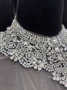 "Elevating my look with this silver rhinestone necklace applique making me feel like royalty for my event. Just Love It" Grace. Verified Kikitextiles Customer ✅ This beautiful beaded rhinestone applique is handmade with top-quality rhinestone beads. The applique is attached to a sheer skin-tone mesh backing to make it super easy to match any skin color. This applique can be used in many different styles, mostly used in clothing making such as gowns, bridal wear, wedding dress accessories, DIY ev Dresses Haute Couture, Clothing Making, White Costumes, Beaded Tulle, Tencel Fabric, Rhinestone Appliques, Wedding Dress Accessories, Fabric Sale, Baddie Hairstyles