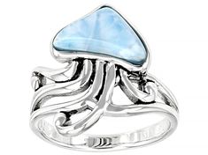 Pacific Style™ Larimar Sterling Silver Jellyfish Ring. Measures Approximately 0.70"L x 0.75"W. Not Sizeable. Jellyfish Ring, Medusa Animal, Jellyfish Jewelry, Descendants Dr, Jellyfish Decorations, Blue Gems, Blue Agate, Abalone Shell, Jellyfish